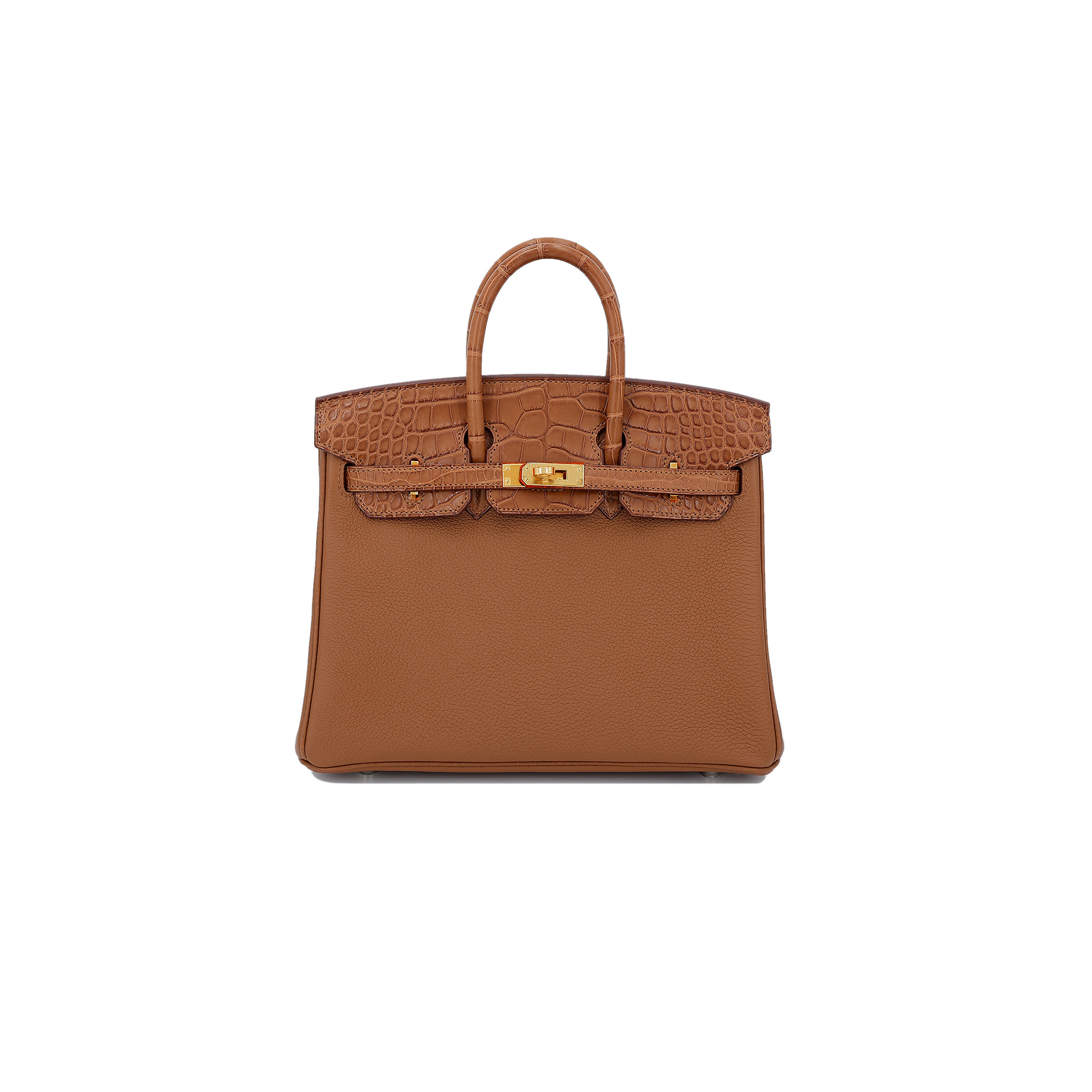 HERMES MASTER BIRKIN TOUCH 25 MATT ALLIGATOR GOLDEN BROWN TOGO SILVER BUCKLE 10090114 (25*20*13cm)